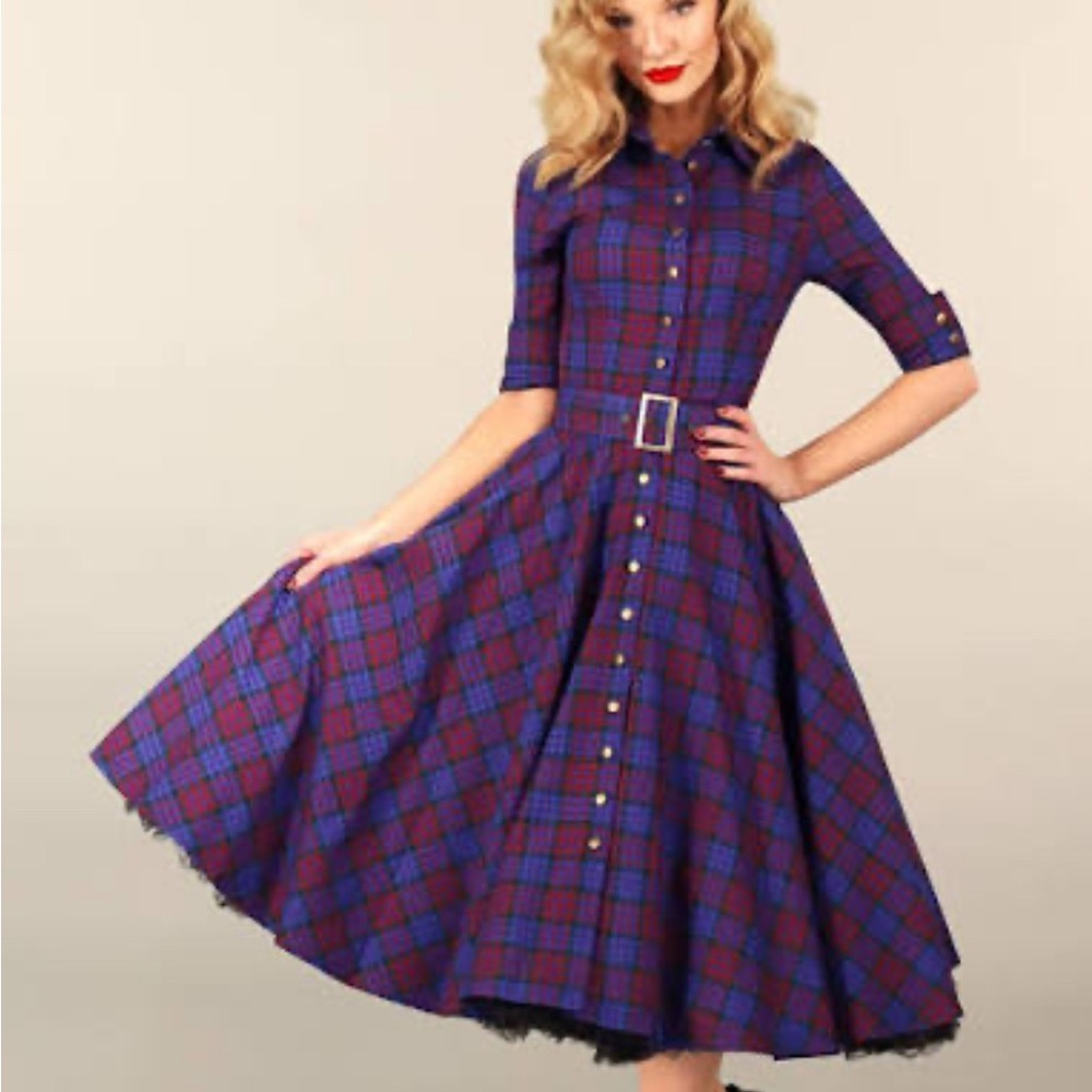 British Retro Way Out West mulberry tartan